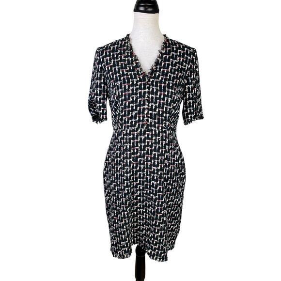Linton for L.K. Bennett DR Vetti Black Multi Color Tweed V-neck Sheath Dress - Picture 3 of 13
